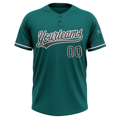 Custom Teal Steel Gray-White Two-Button Unisex Softball Jersey