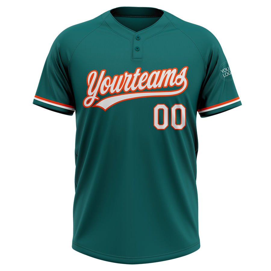 Custom Teal White-Orange Two-Button Unisex Softball Jersey