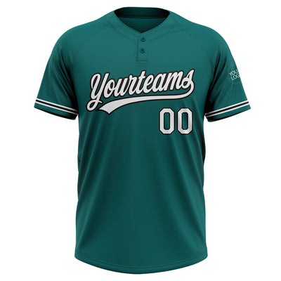 Custom Teal White-Black Two-Button Unisex Softball Jersey