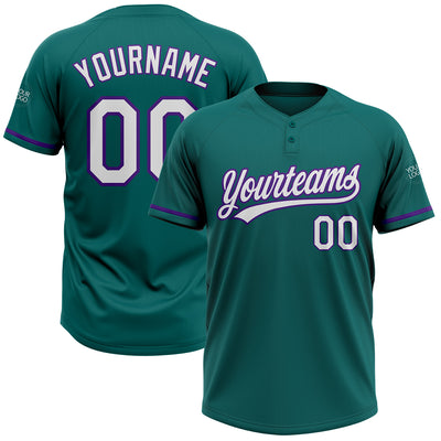 Custom Teal White-Purple Two-Button Unisex Softball Jersey