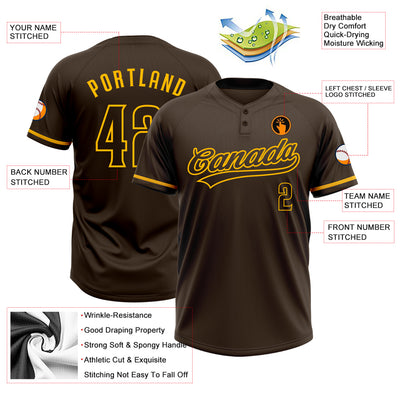 Custom Brown Gold Two-Button Unisex Softball Jersey