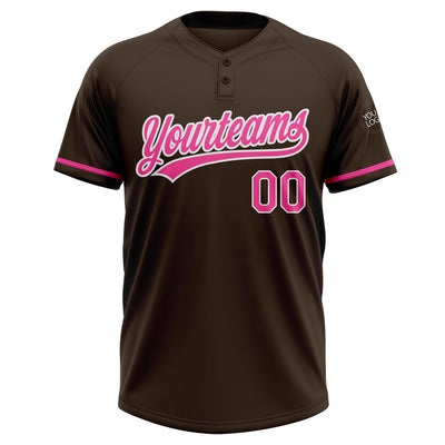 Custom Brown Pink-White Two-Button Unisex Softball Jersey