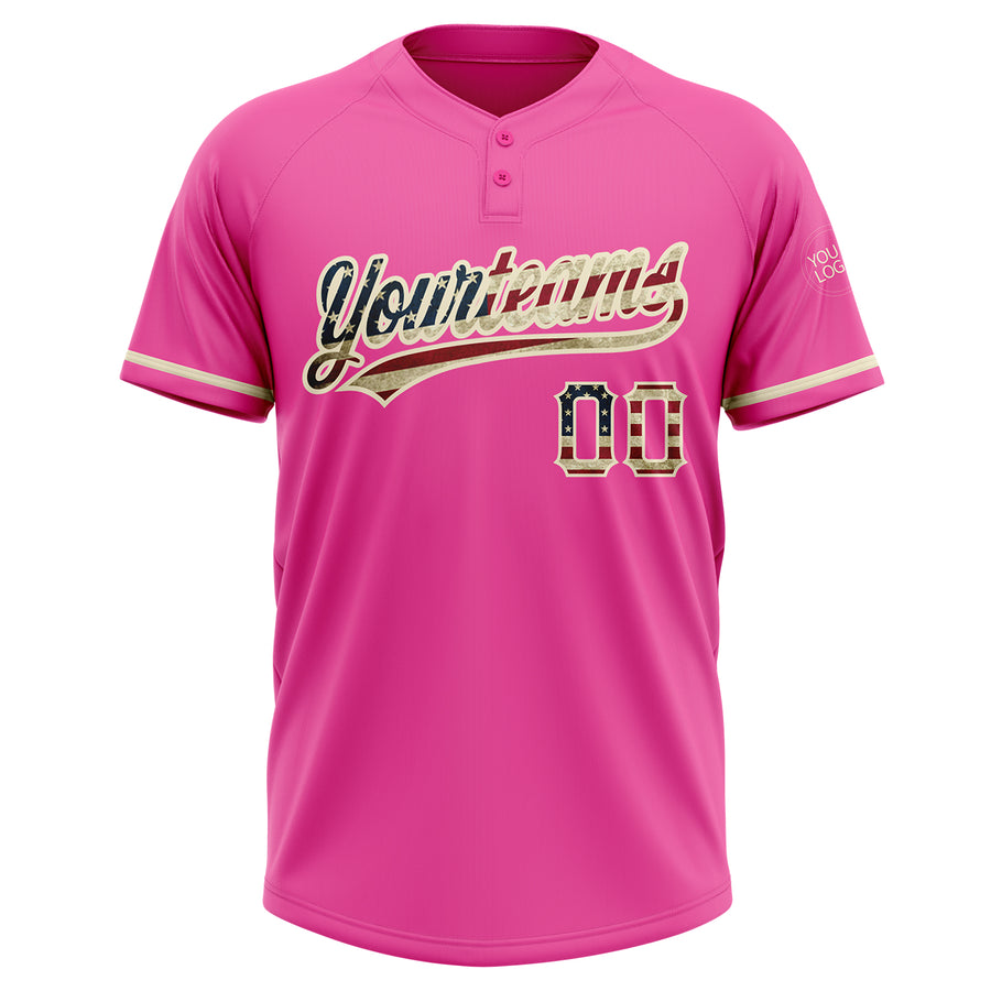 Custom Pink Vintage USA Flag-Cream Two-Button Unisex Softball Jersey