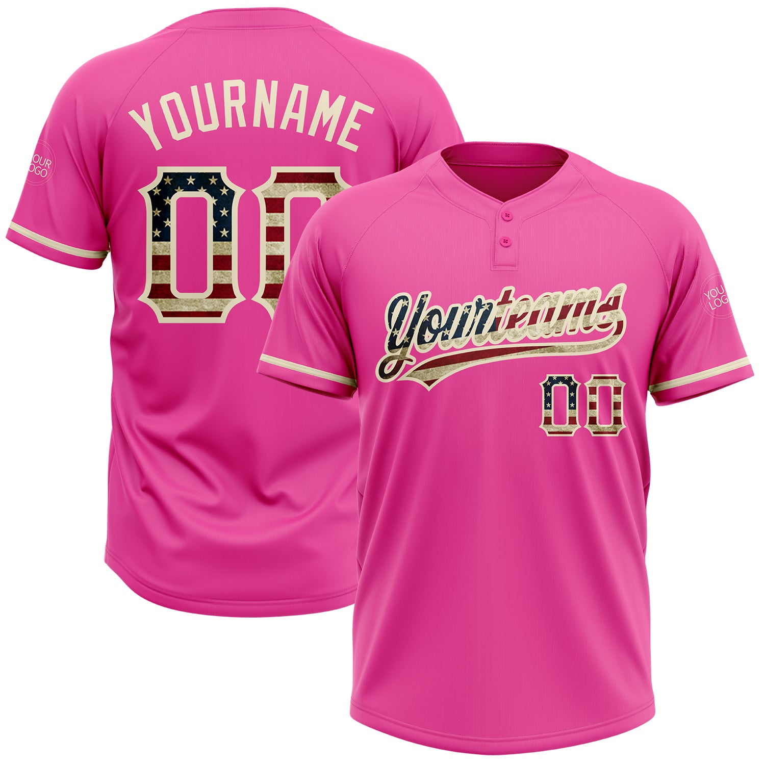 Custom Pink Vintage USA Flag-Cream Two-Button Unisex Softball Jersey