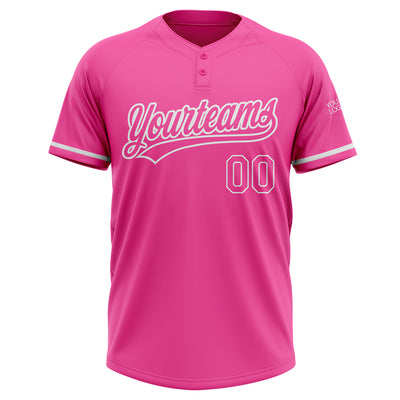 Custom Pink White Two-Button Unisex Softball Jersey