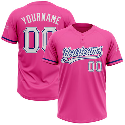 Custom Pink White-Royal Two-Button Unisex Softball Jersey