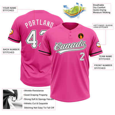 Custom Pink White-Black Two-Button Unisex Softball Jersey