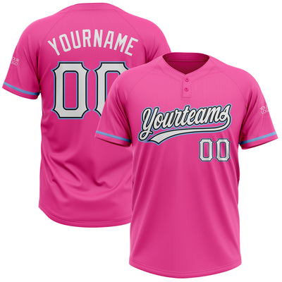 Custom Pink White Black-Light Blue Two-Button Unisex Softball Jersey