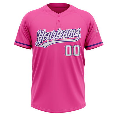 Custom Pink White-Purple Two-Button Unisex Softball Jersey