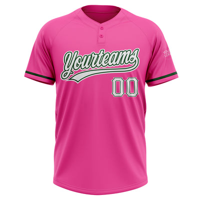 Custom Pink White-Green Two-Button Unisex Softball Jersey