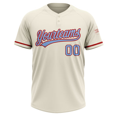 Custom Cream Light Blue-Red Two-Button Unisex Softball Jersey