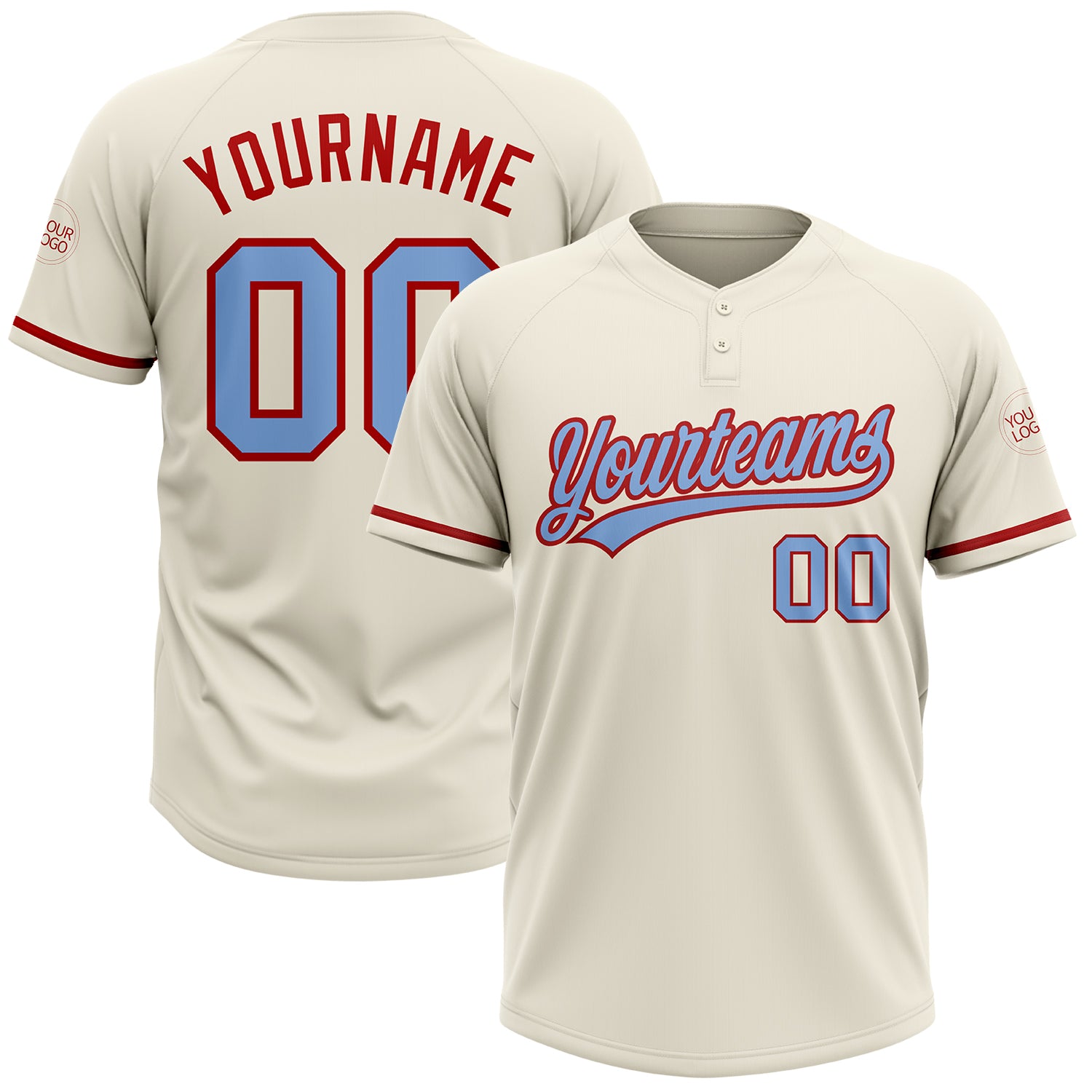 Custom Cream Light Blue-Red Two-Button Unisex Softball Jersey