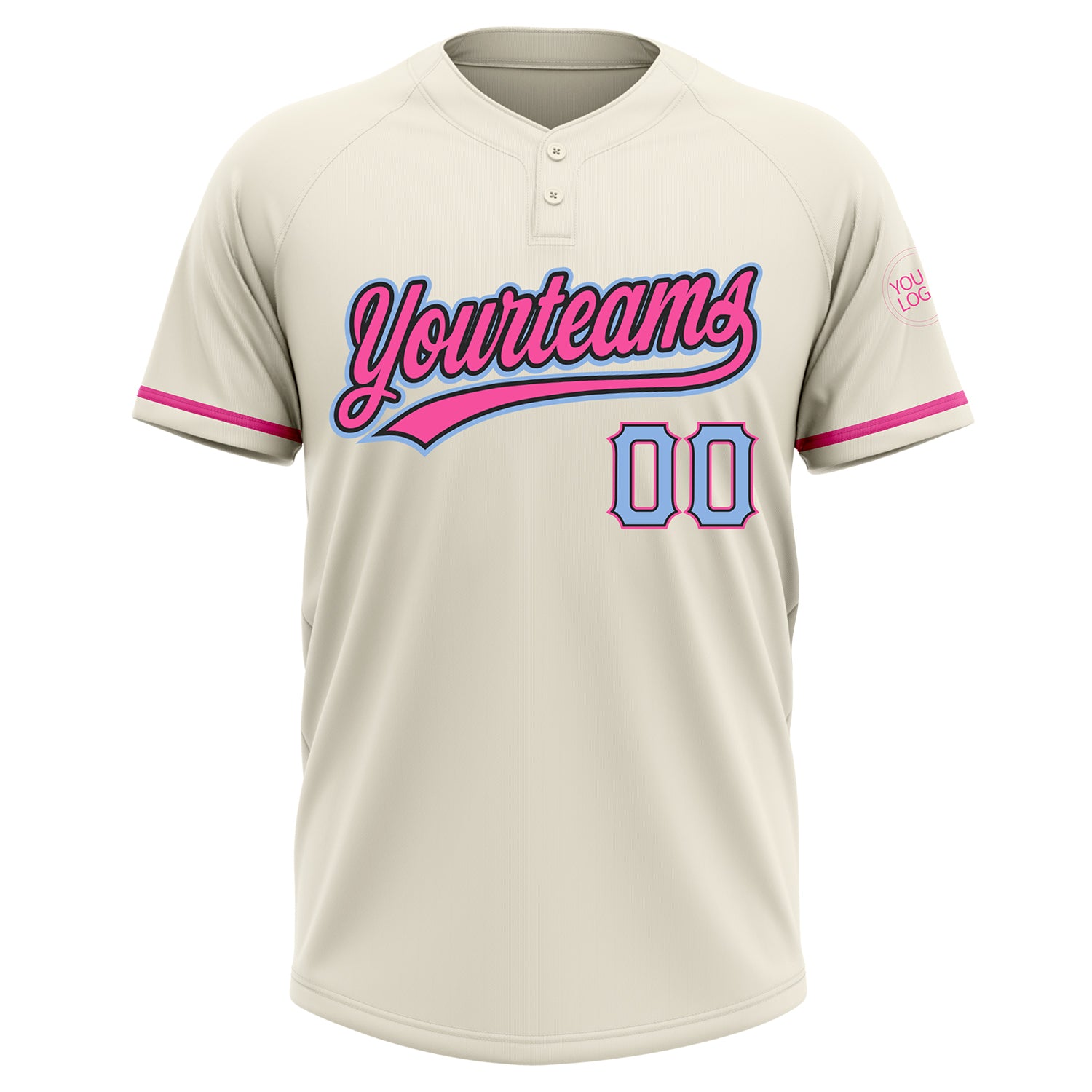 Custom Cream Light Blue Black-Pink Two-Button Unisex Softball Jersey