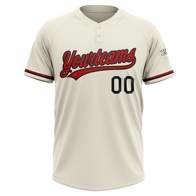 Custom Cream Red-Black Two-Button Unisex Softball Jersey