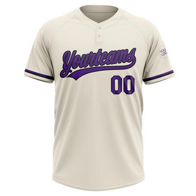 Custom Cream Purple-Black Two-Button Unisex Softball Jersey