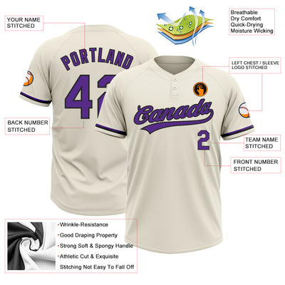 Custom Cream Purple-Black Two-Button Unisex Softball Jersey