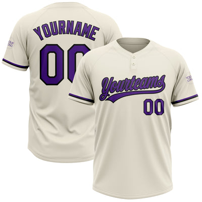 Custom Cream Purple-Black Two-Button Unisex Softball Jersey