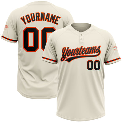 Custom Cream Black-Orange Two-Button Unisex Softball Jersey