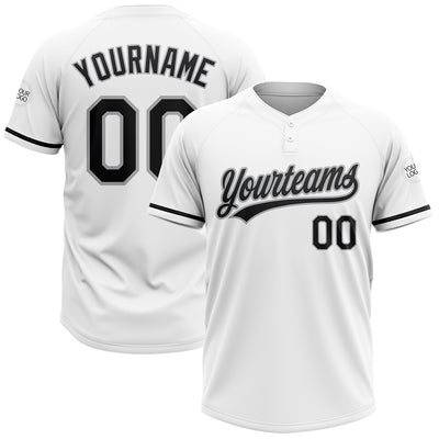 Custom White Black-Gray Two-Button Unisex Softball Jersey