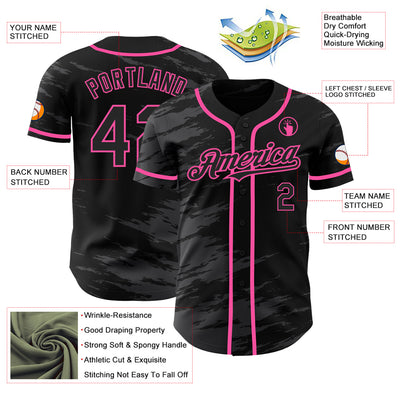 Custom Black Steel Gray Splash Ink Pink Authentic Baseball Jersey