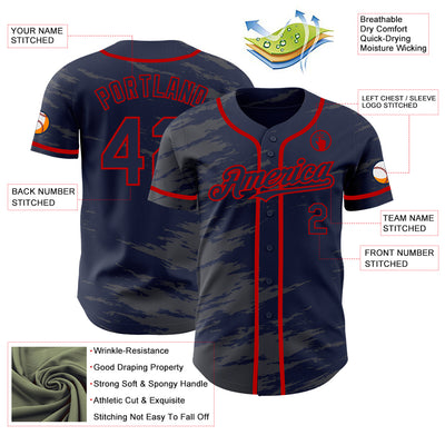 Custom Navy Steel Gray Splash Ink Red Authentic Baseball Jersey