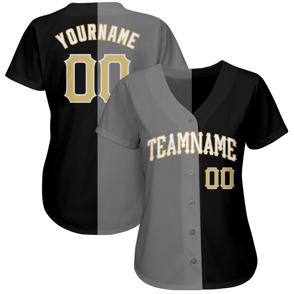 Custom White-Black Vegas Gold Authentic Split Fashion Baseball