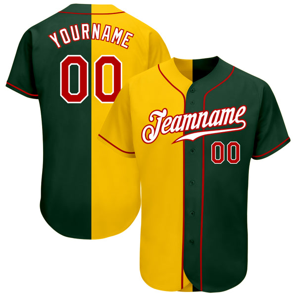 Cheap Custom Green Red-Gold Authentic Split Fashion Baseball Jersey Free  Shipping – CustomJerseysPro