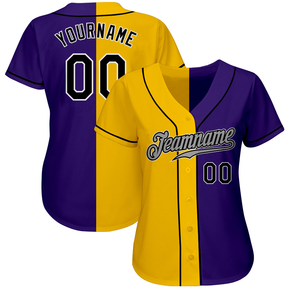 Custom Purple Black-Yellow Authentic Split Fashion Baseball Jersey