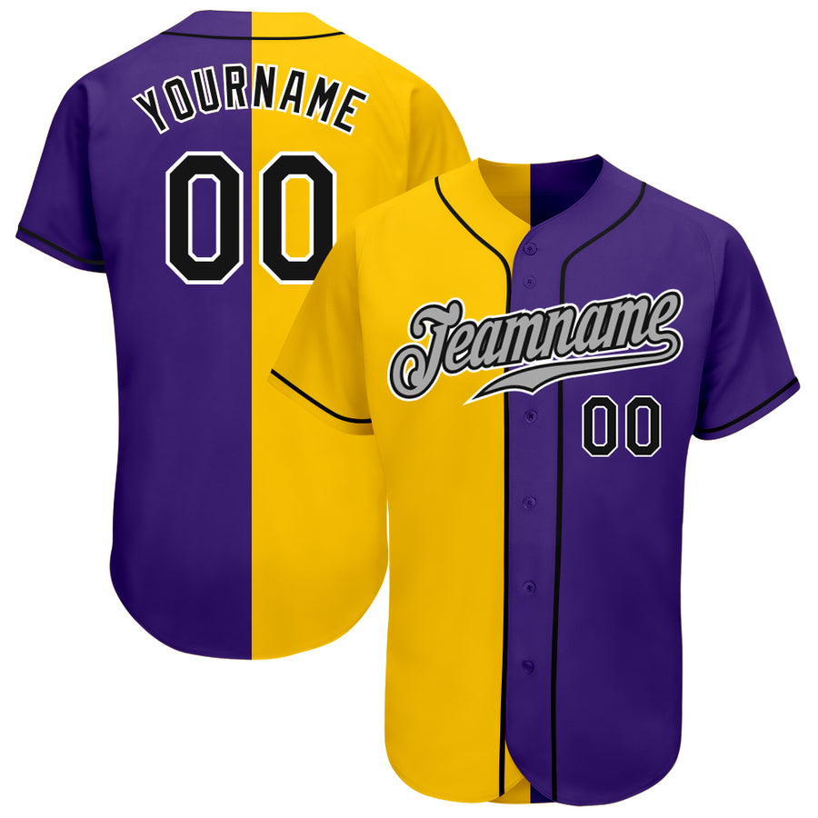 Custom Black Purple-Orange Authentic Split Fashion Baseball Jersey Discount