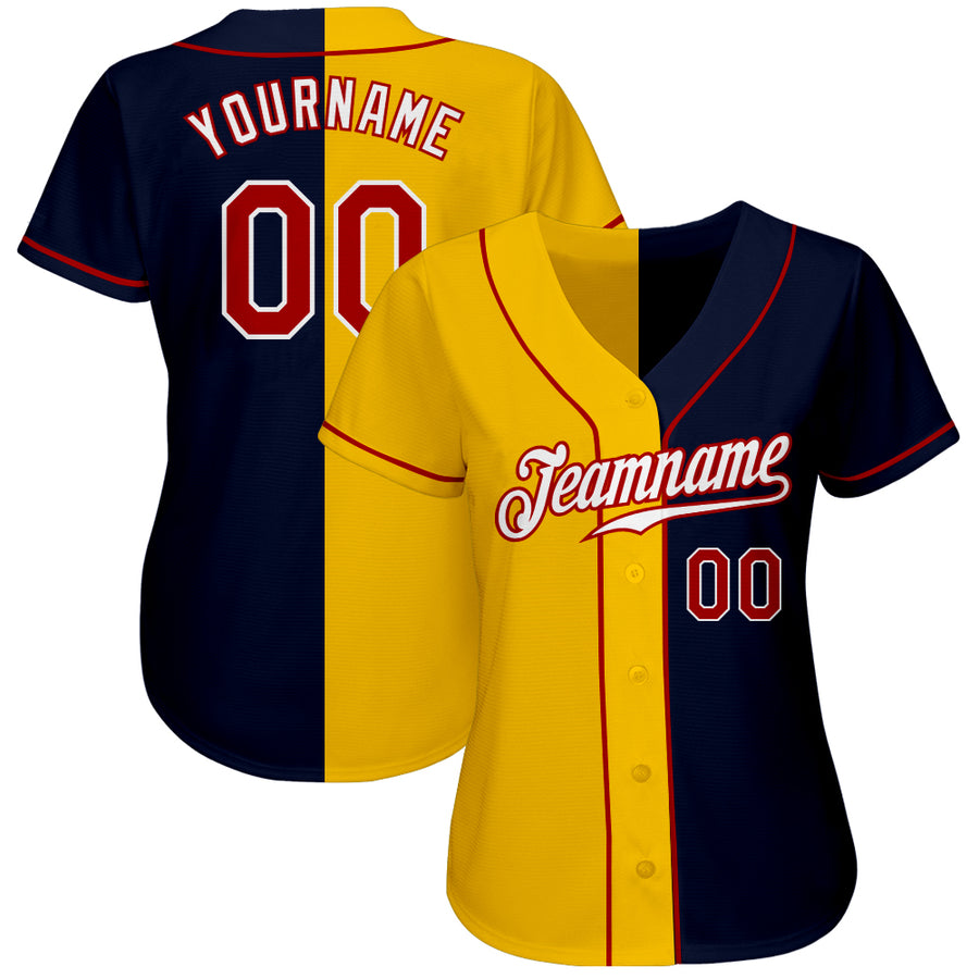 Custom Navy Red-Yellow Authentic Split Fashion Baseball Jersey