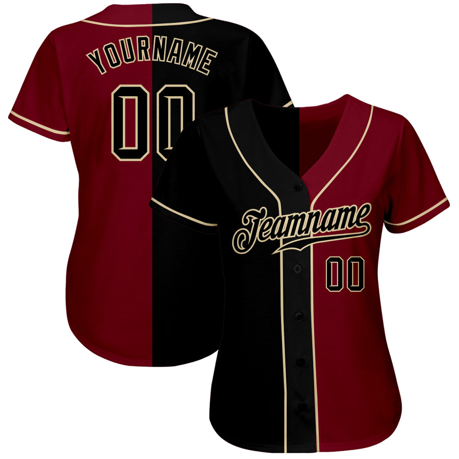 Custom Crimson Black-Cream Authentic Split Fashion Baseball Jersey