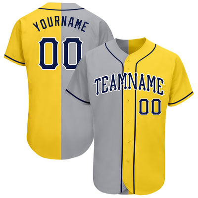 Custom Yellow Navy Gray-White Authentic Split Fashion Baseball Jersey