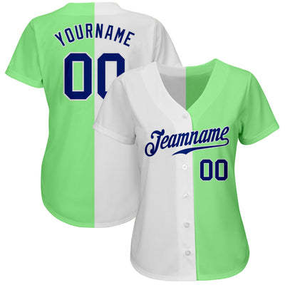 Custom Pea Green Royal-White Authentic Split Fashion Baseball Jersey