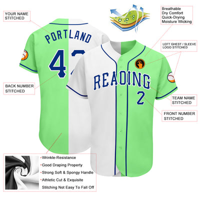 Custom Pea Green Royal-White Authentic Split Fashion Baseball Jersey