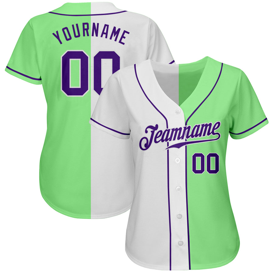 Custom Pea Green Purple-White Authentic Split Fashion Baseball Jersey