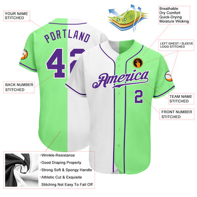 Custom Pea Green Purple-White Authentic Split Fashion Baseball Jersey