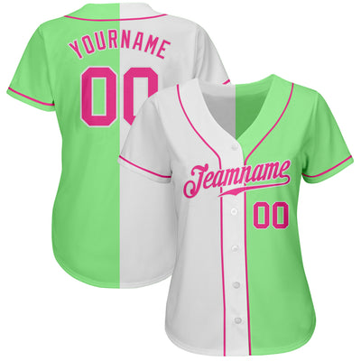 Custom Split Fashion Baseball Jersey Pea Green Pink-White