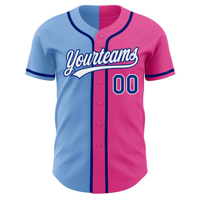 Custom Pink Royal-Light Blue Authentic Split Fashion Baseball Jersey