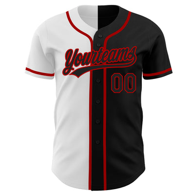 Custom White Baseball Jersey Red-Black Authentic - FansIdea