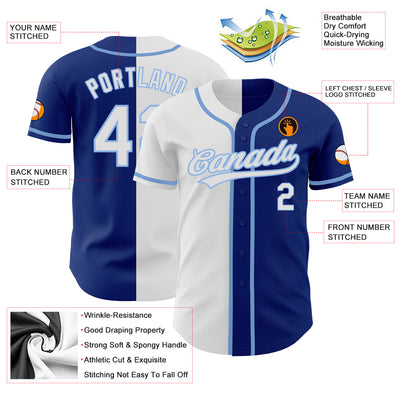 Custom Royal White-Light Blue Authentic Split Fashion Baseball Jersey