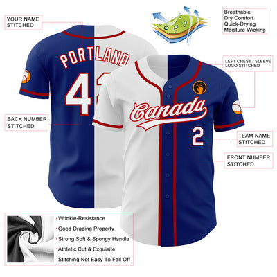 Custom Royal White-Red Authentic Split Fashion Baseball Jersey