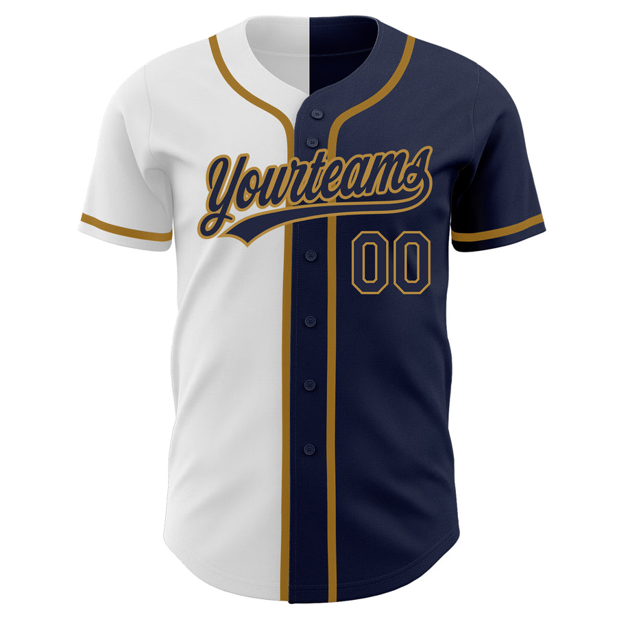 Custom Navy Navy White-Old Gold Authentic Split Fashion Baseball Jersey