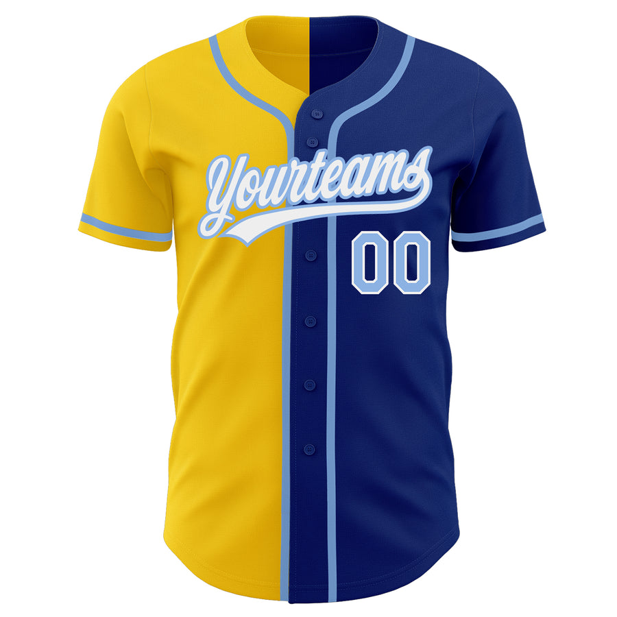 Custom Royal Light Blue-Yellow Authentic Split Fashion Baseball Jersey