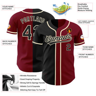 Custom Crimson Black-Cream Authentic Split Fashion Baseball Jersey