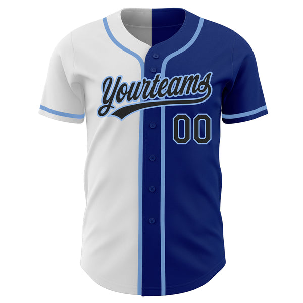 Custom Royal Black White-Light Blue Authentic Split Fashion Baseball Jersey Youth Size:L