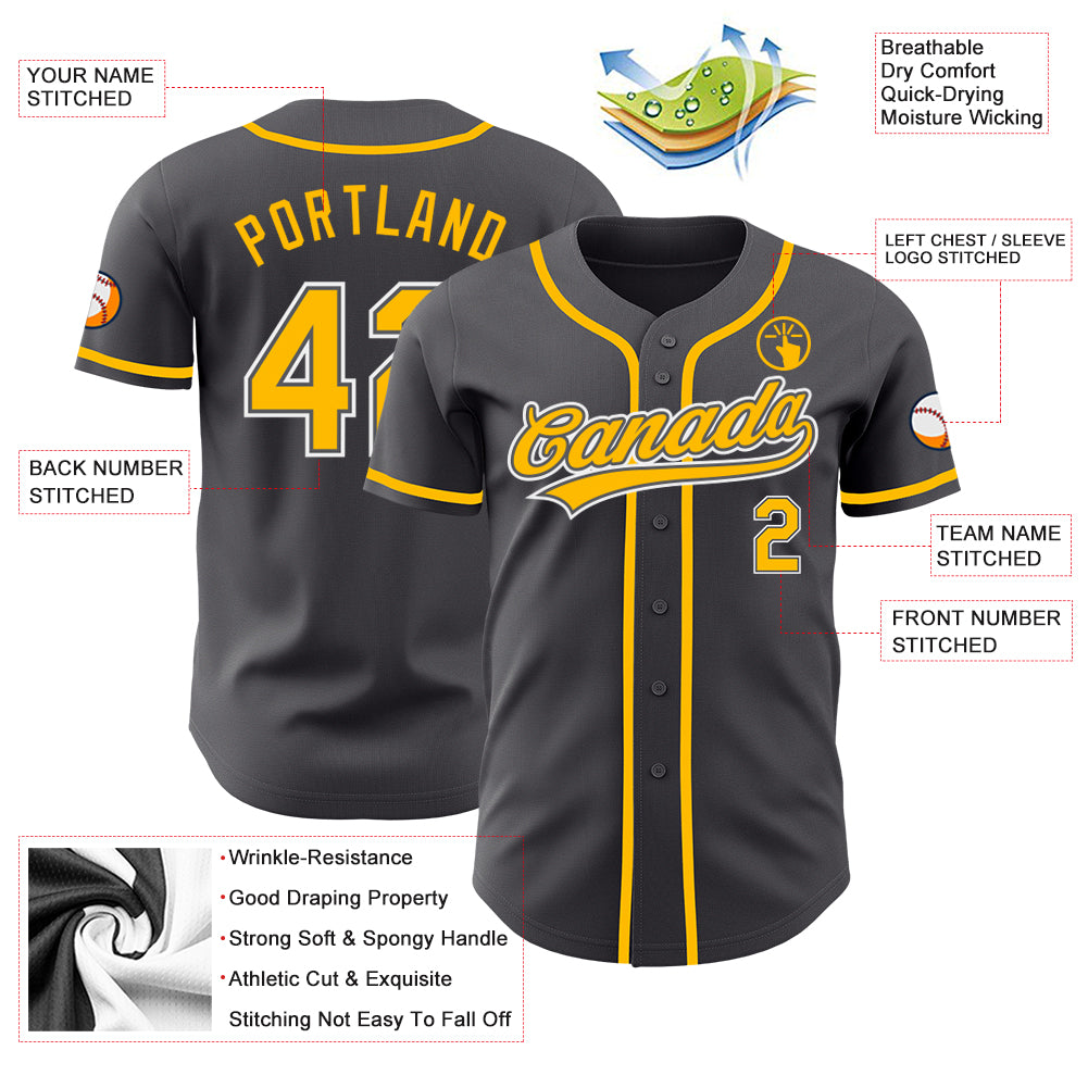 Custom Team Gold Baseball Authentic Gray Jersey Black