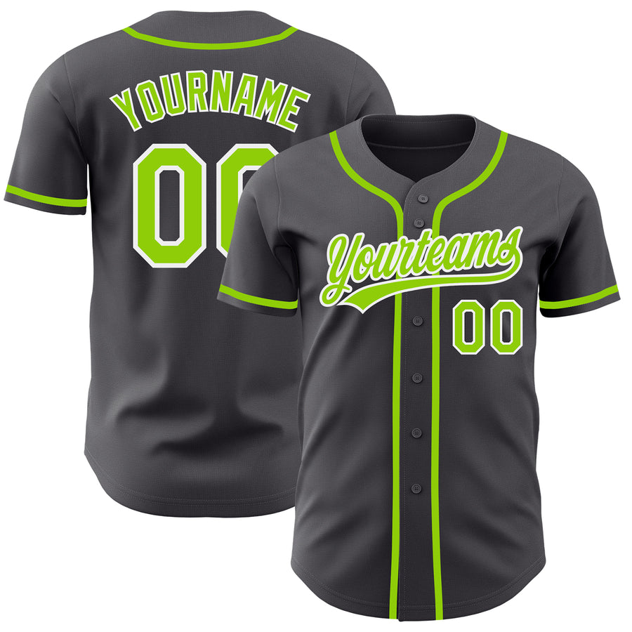 Cheap Custom Neon Green Light Blue-White Authentic Baseball Jersey