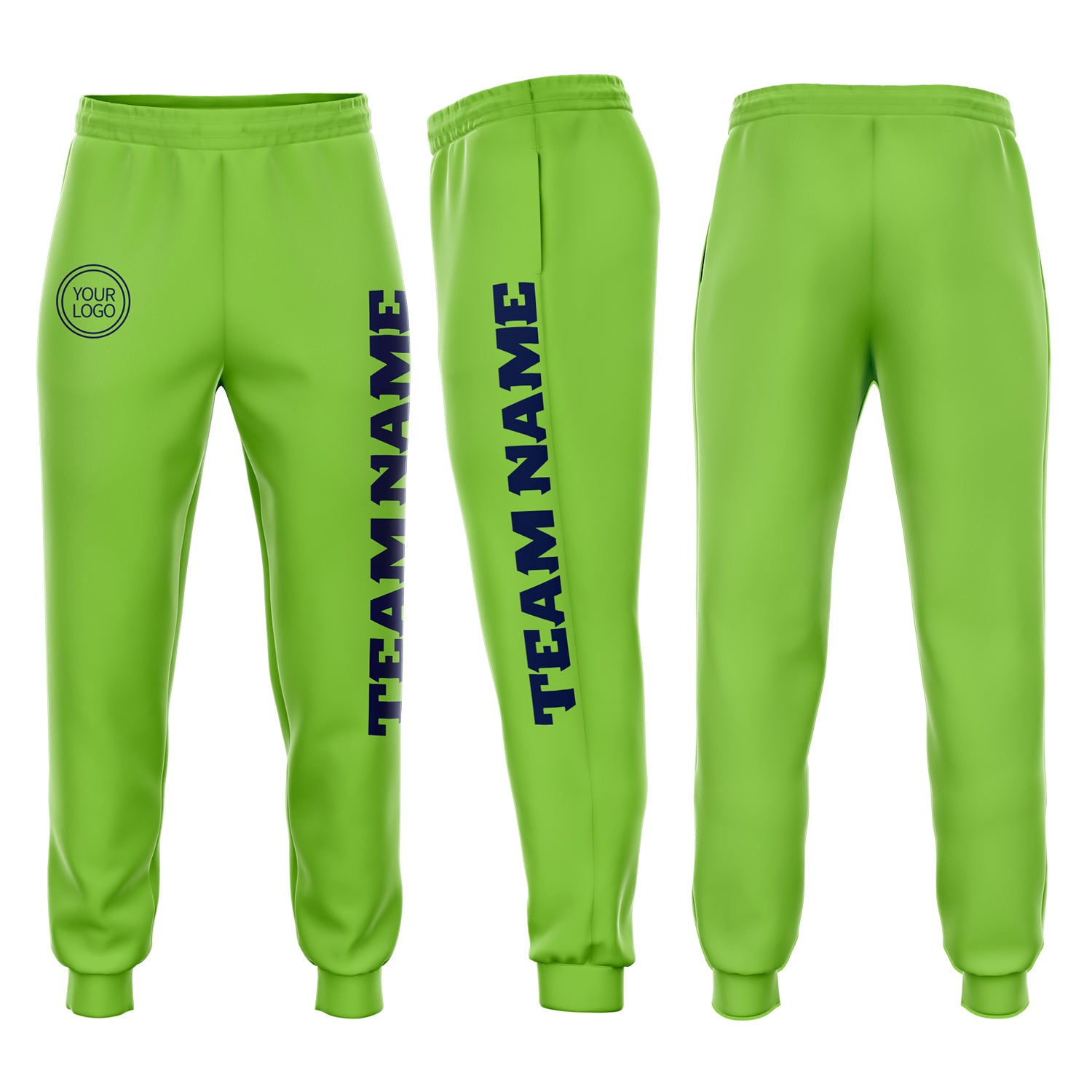 Custom Neon Green Navy Fleece Jogger Sweatpants