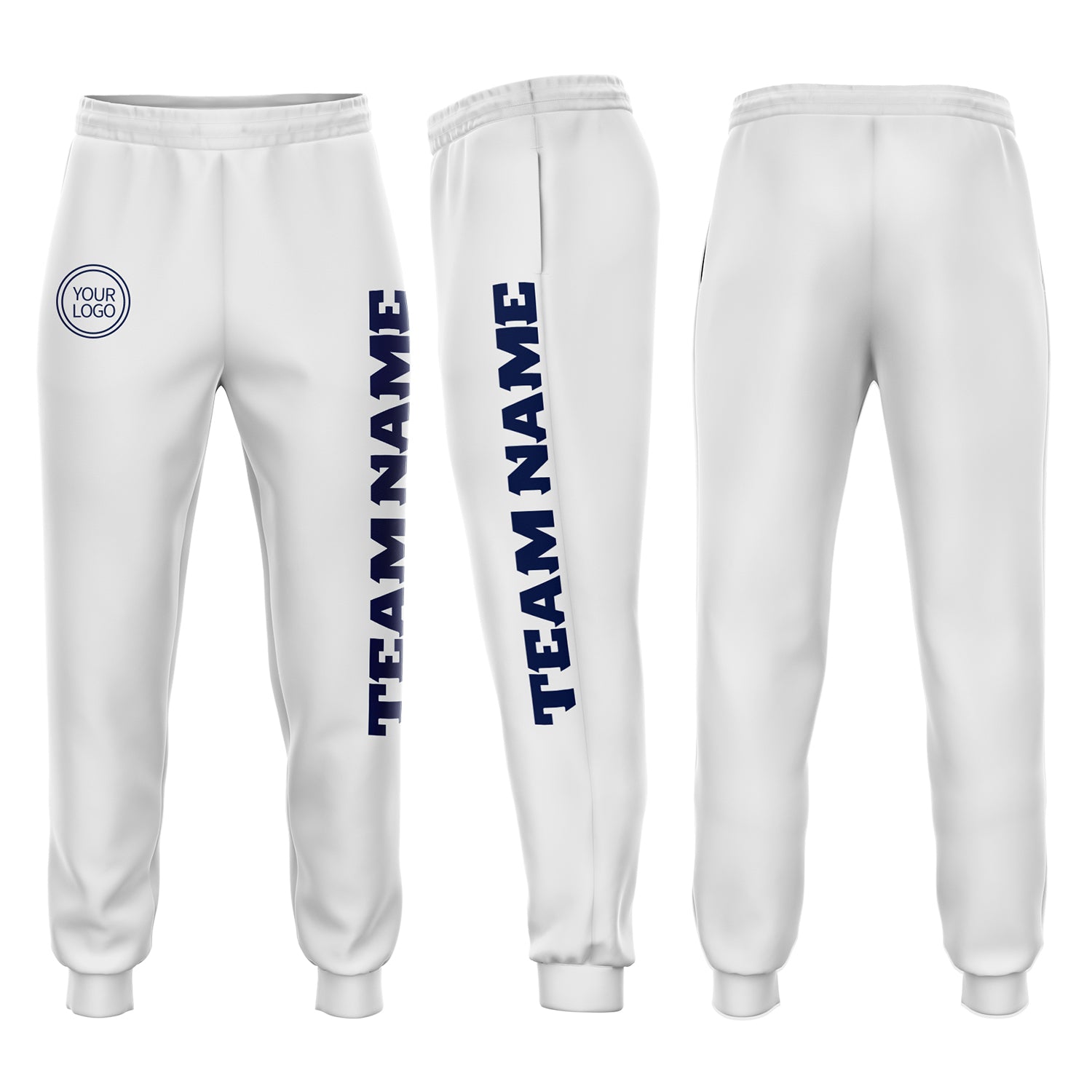 Custom White Navy Fleece Jogger Sweatpants