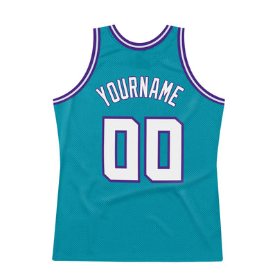 Custom Teal White-Purple Authentic Throwback Basketball Jersey